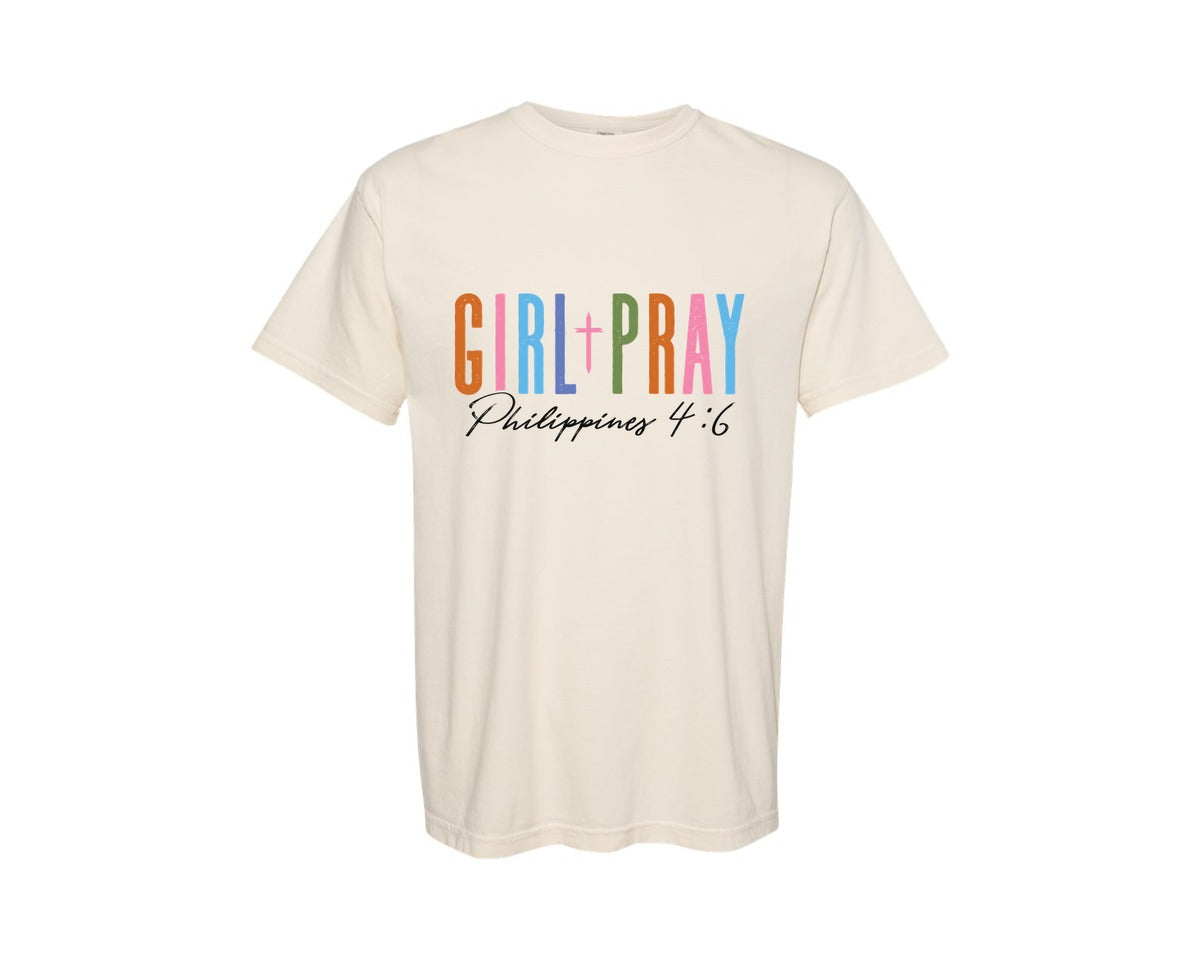 brand:Comfort Colors|color:Ivory|Girl Pray Christian Quote Girl Graphic T-Shirt