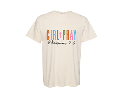 brand:Comfort Colors|color:Ivory|Girl Pray Christian Quote Girl Graphic T-Shirt