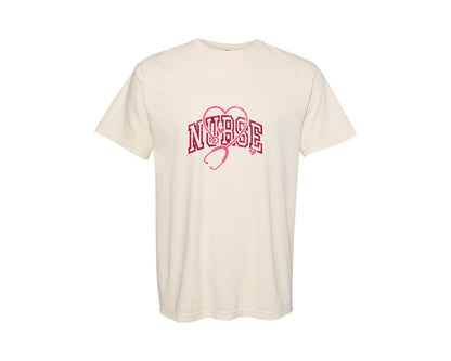 brand:Comfort Colors|color:Ivory|Valentines Nurse Stethoscope Heart 2 Graphic T-Shirt