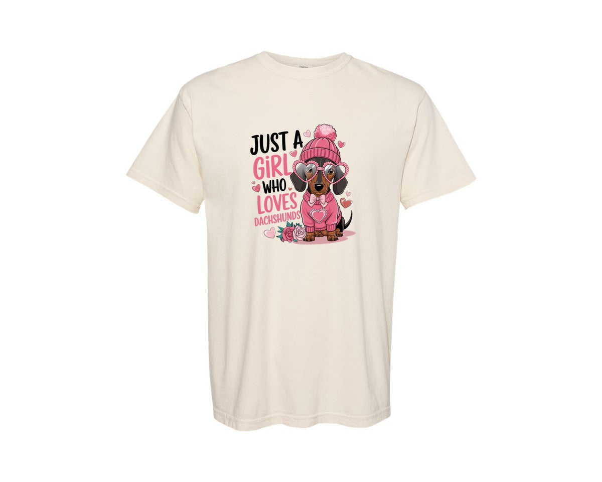 brand:Comfort Colors|color:Ivory|Just A Girl Who Loves Dachshunds 2 Graphic T-Shirt