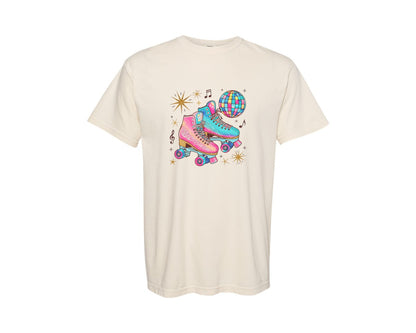 brand:Comfort Colors|color:Ivory|Retro 80S Roller Skates Graphic T-Shirt