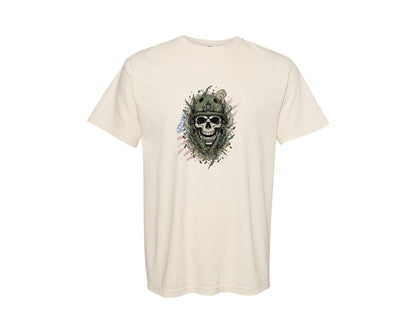 brand:Comfort Colors|color:Ivory|Skull In Military Helmet Illustration Graphic T-Shirt