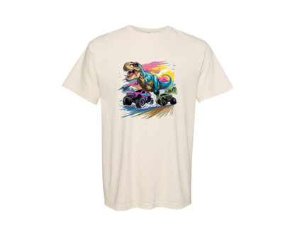 brand:Comfort Colors|color:Ivory|Dino Truck Chase Sunset Power Graphic T-Shirt
