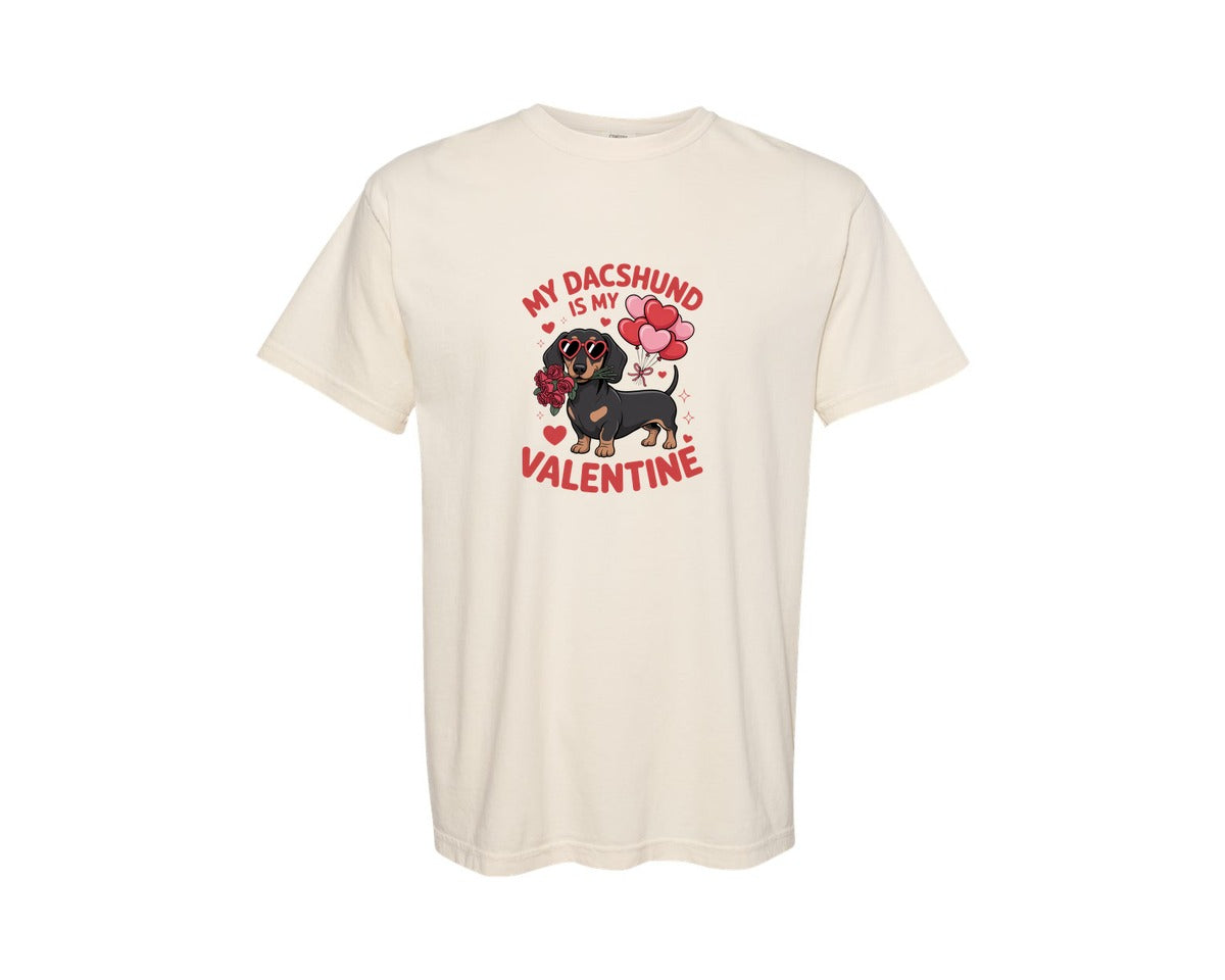 brand:Comfort Colors|color:Ivory|My Dachshund Is My Valentine 6 Graphic T-Shirt