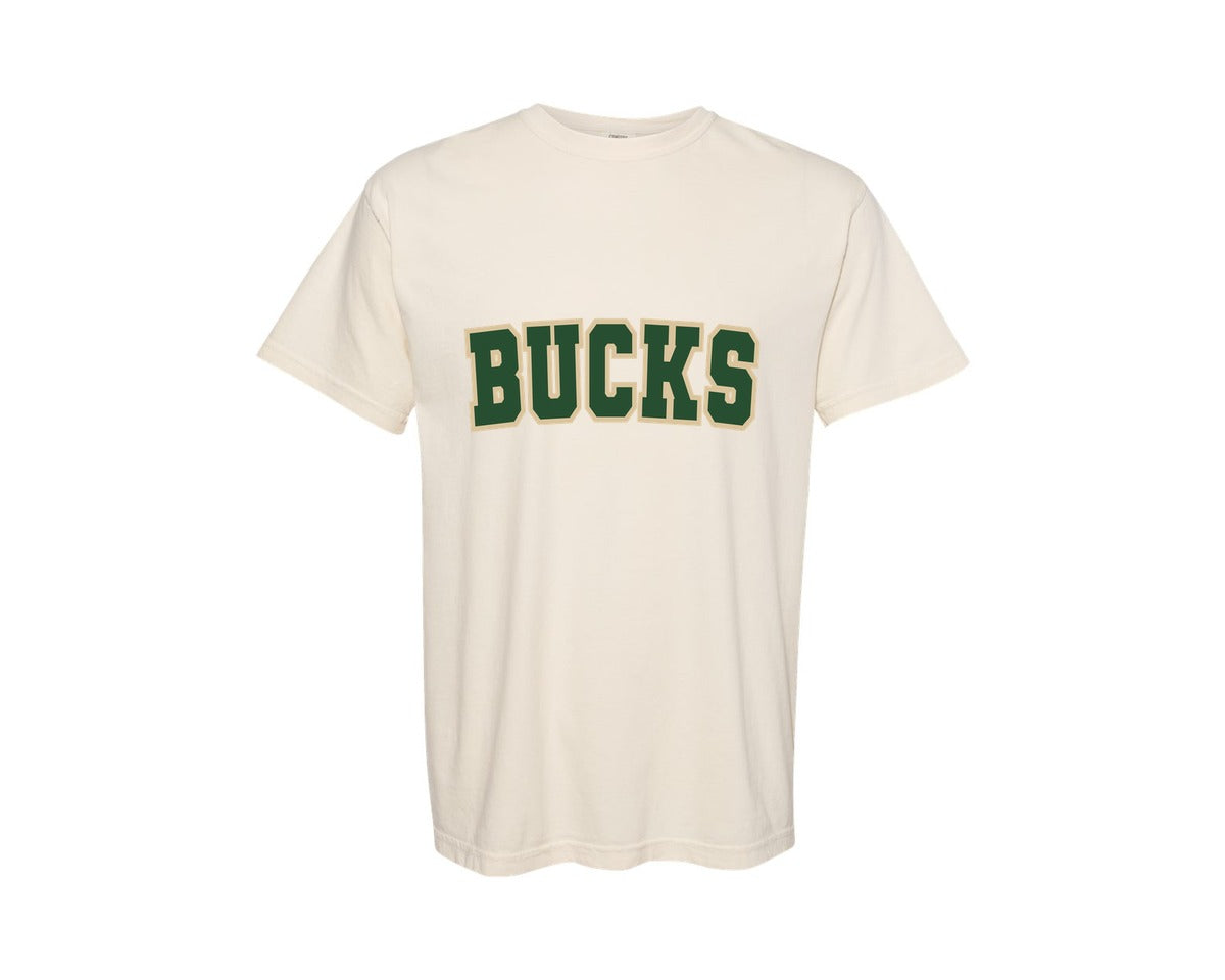 brand:Comfort Colors|color:Ivory|Bucks Varsity Curved Green Gold Graphic T-Shirt