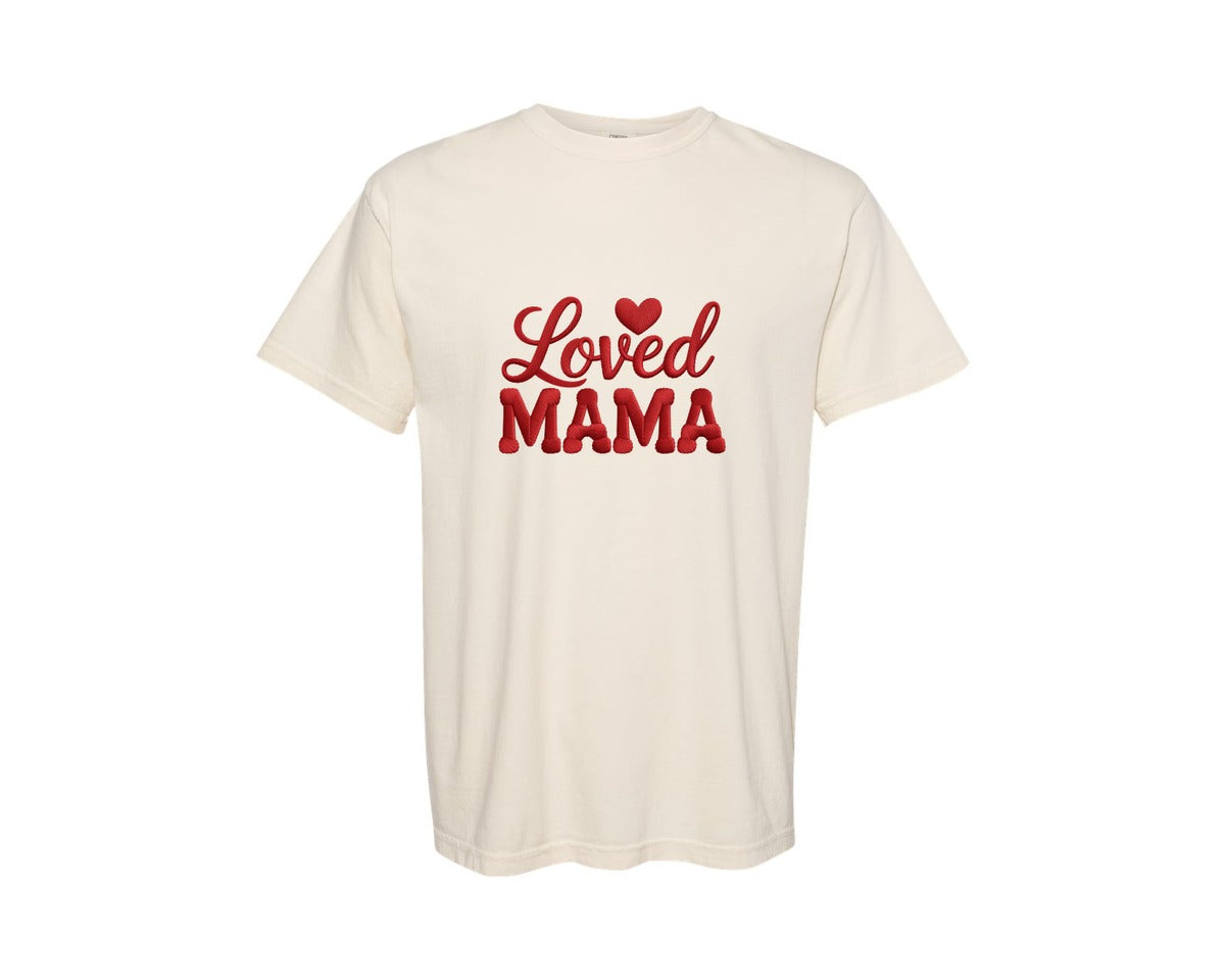 brand:Comfort Colors|color:Ivory|Loved Mama Retro Text Mothers Day Graphic T-Shirt