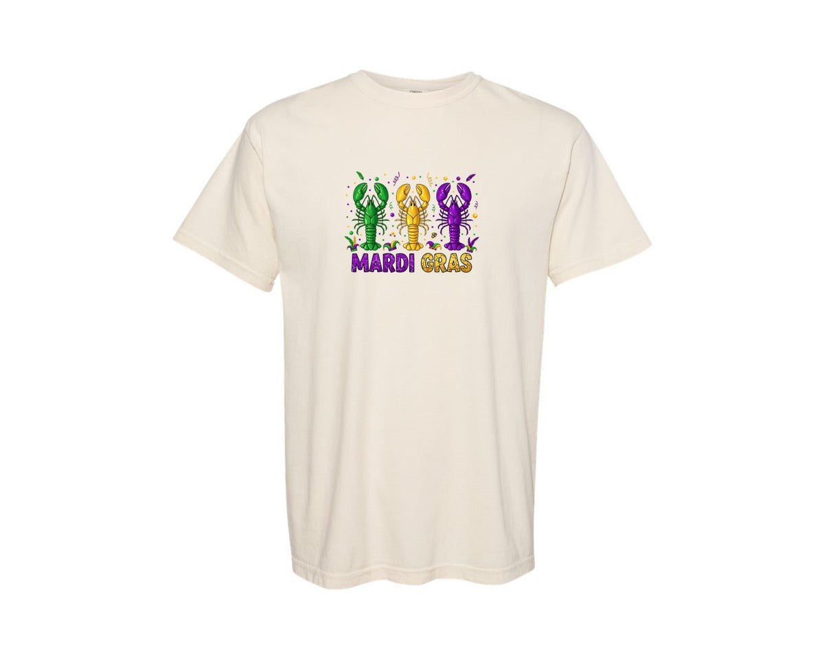 brand:Comfort Colors|color:Ivory|Mardi Gras Festive Crawfish Graphic T-Shirt