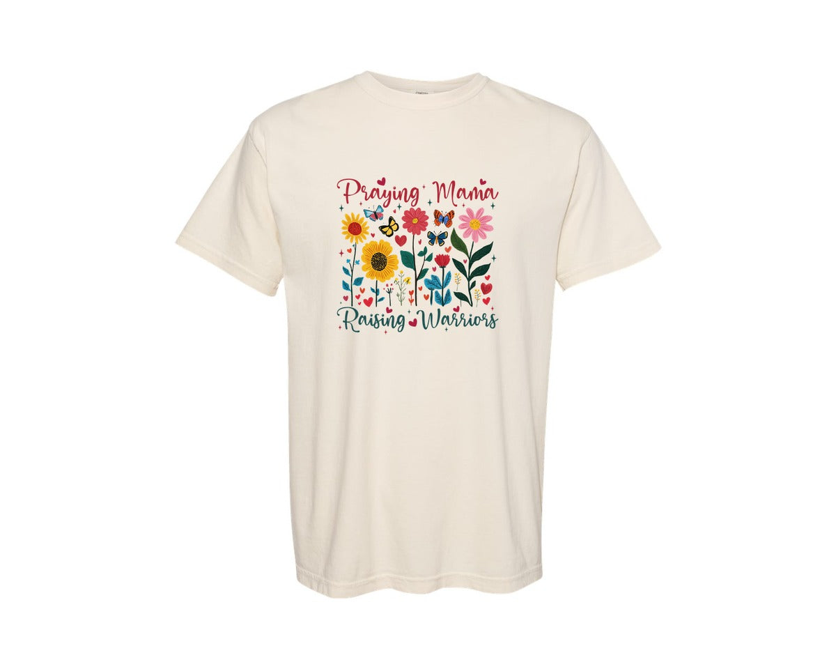 brand:Comfort Colors|color:Ivory|Praying Mama Raising Warriors Boho Graphic T-Shirt