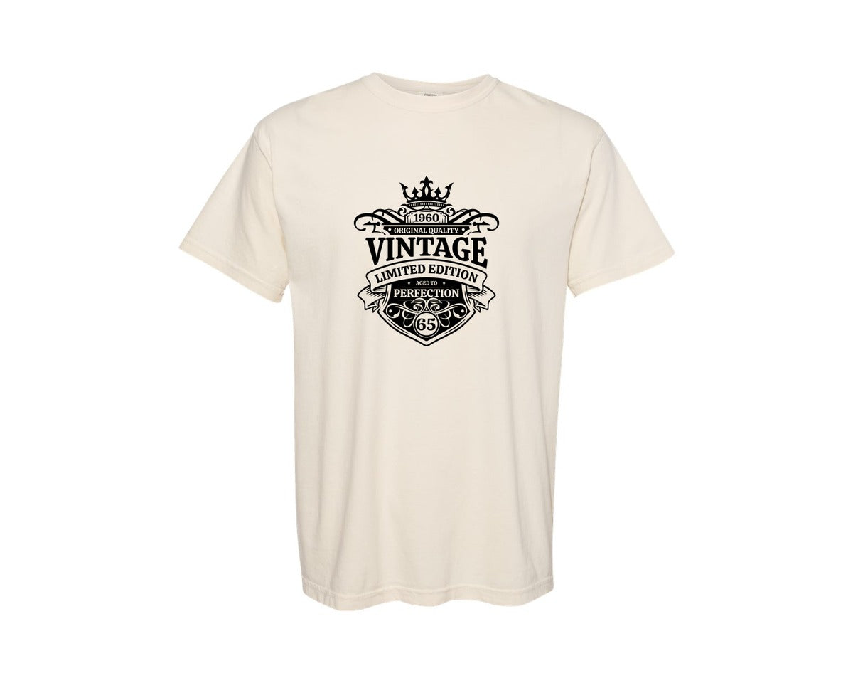 brand:Comfort Colors|color:Ivory|Vintage 1960 Happy 65Th Birthday Graphic T-Shirt
