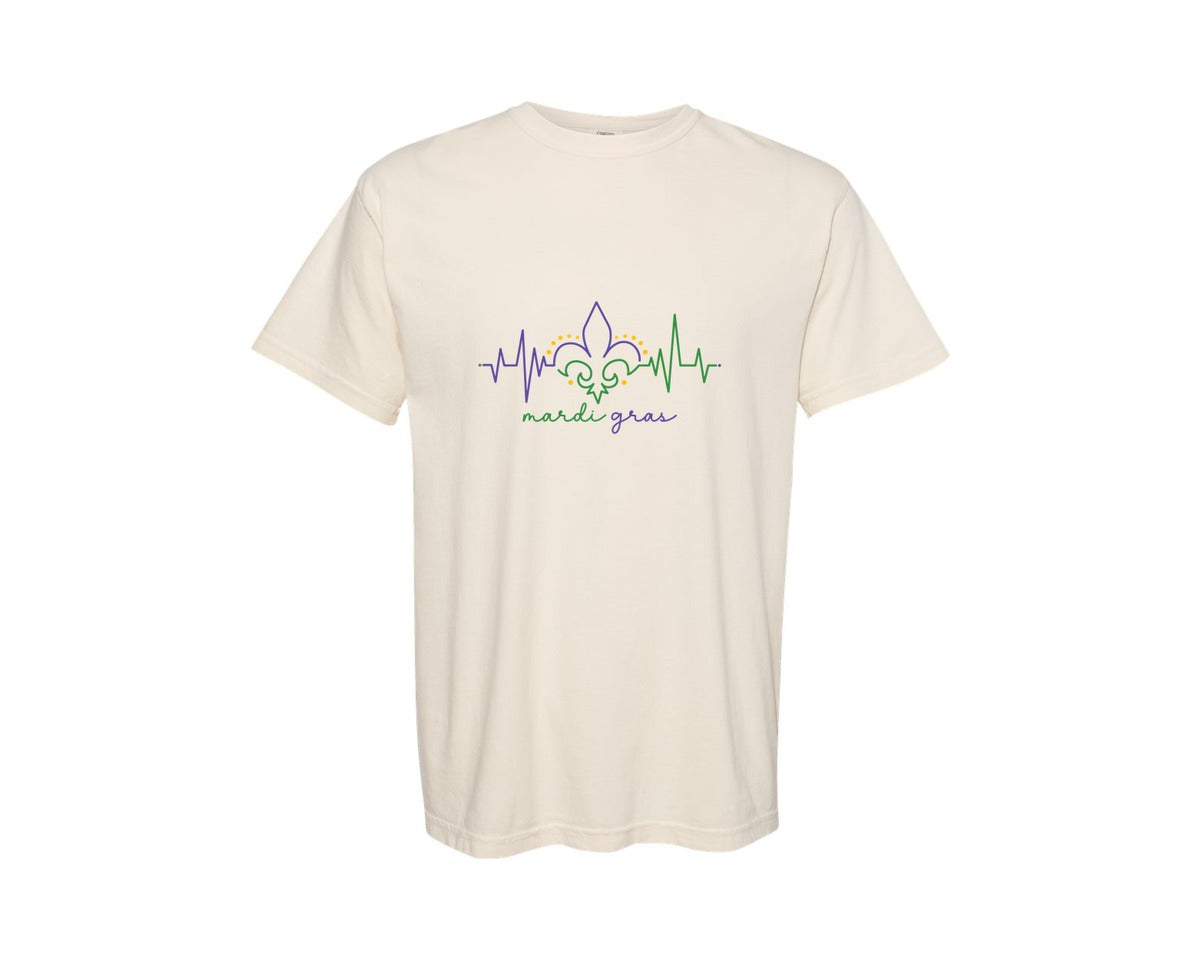 brand:Comfort Colors|color:Ivory|Mardi Gras Heartbeat Pngfat Tuesday Graphic T-Shirt