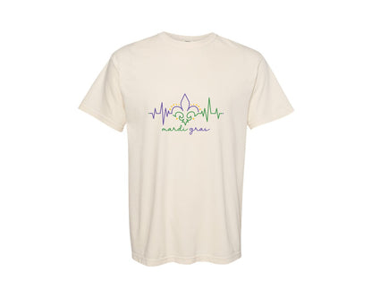 brand:Comfort Colors|color:Ivory|Mardi Gras Heartbeat Pngfat Tuesday Graphic T-Shirt