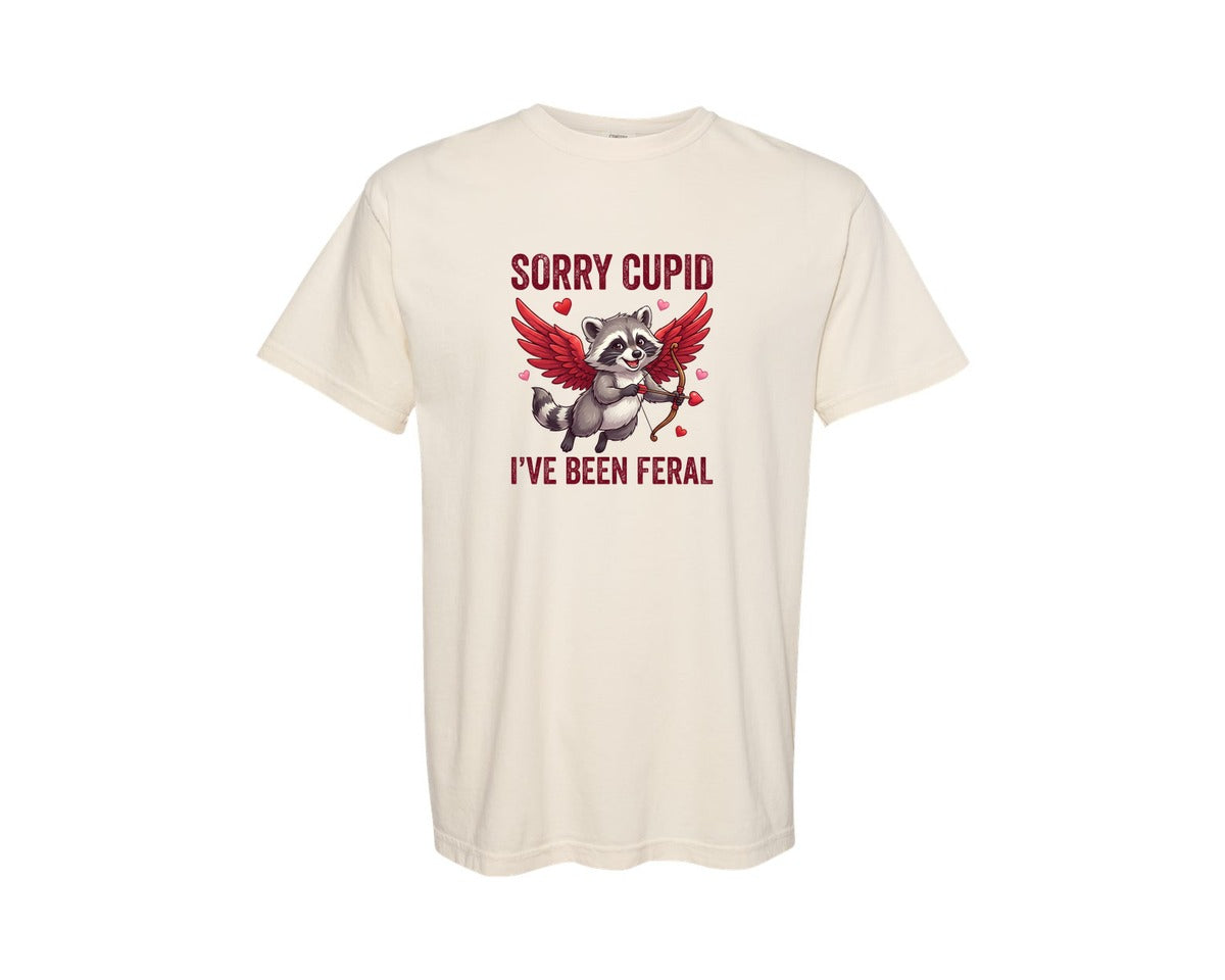 brand:Comfort Colors|color:Ivory|Funny Valentine Raccoon Cupid Graphic T-Shirt