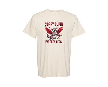 brand:Comfort Colors|color:Ivory|Funny Valentine Raccoon Cupid Graphic T-Shirt