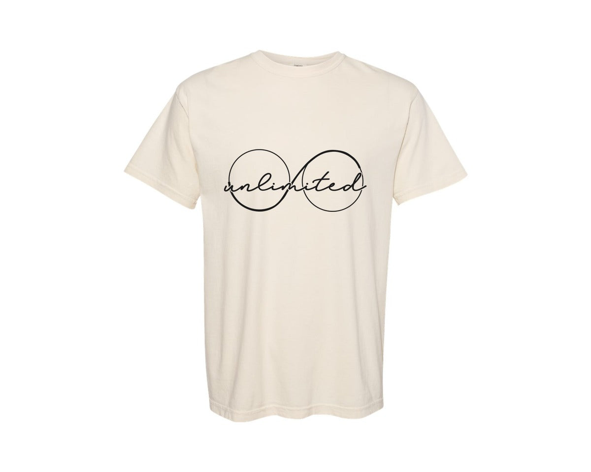 brand:Comfort Colors|color:Ivory|Glasses With The Word Unlimted Graphic T-Shirt
