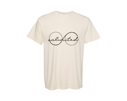 brand:Comfort Colors|color:Ivory|Glasses With The Word Unlimted Graphic T-Shirt