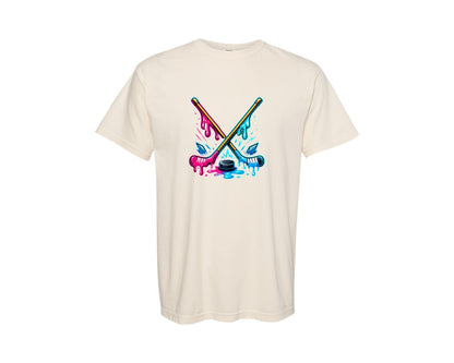 brand:Comfort Colors|color:Ivory|Drip Ice Hockey T Shirt Design Art Graphic T-Shirt