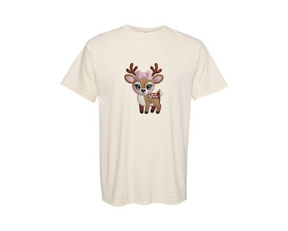 brand:Comfort Colors|color:Ivory|Faux Yarn Deer Embroidery Graphic T-Shirt