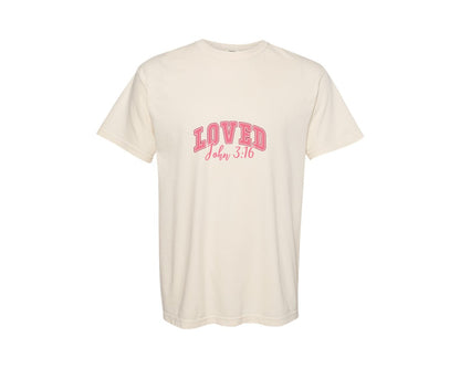 brand:Comfort Colors|color:Ivory|Loved John 316 Bible Graphic T-Shirt