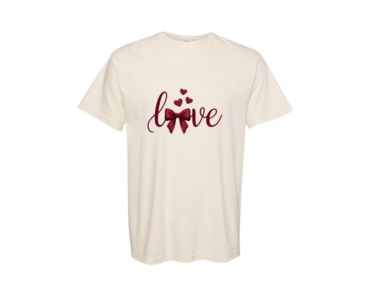 brand:Comfort Colors|color:Ivory|Love Bow Coquette Valentine Tshirt 2 Graphic T-Shirt