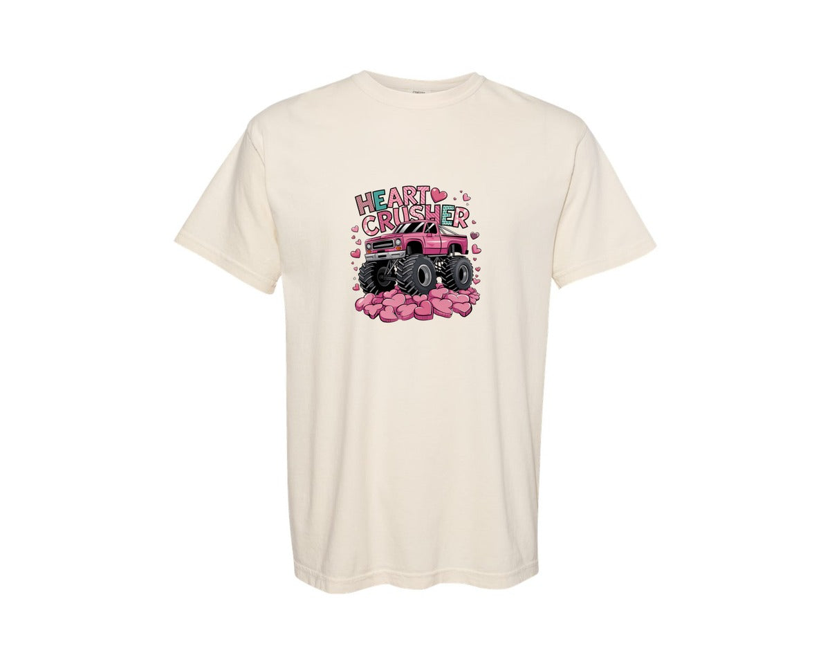 brand:Comfort Colors|color:Ivory|Valentines Truck Heart Crusher Graphic T-Shirt