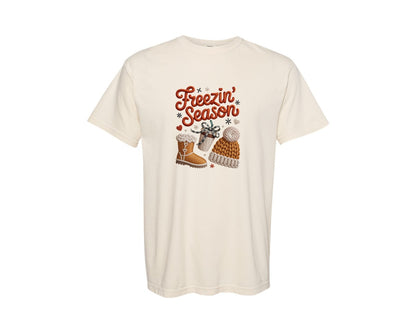 brand:Comfort Colors|color:Ivory|Faux Yarn Freezin Season Winter Fall Graphic T-Shirt