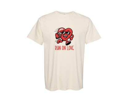 brand:Comfort Colors|color:Ivory|Run On Love Valentine Heart Graphic T-Shirt