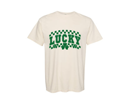 brand:Comfort Colors|color:Ivory|Lucky Varsity St Patricks Day 5 Graphic T-Shirt