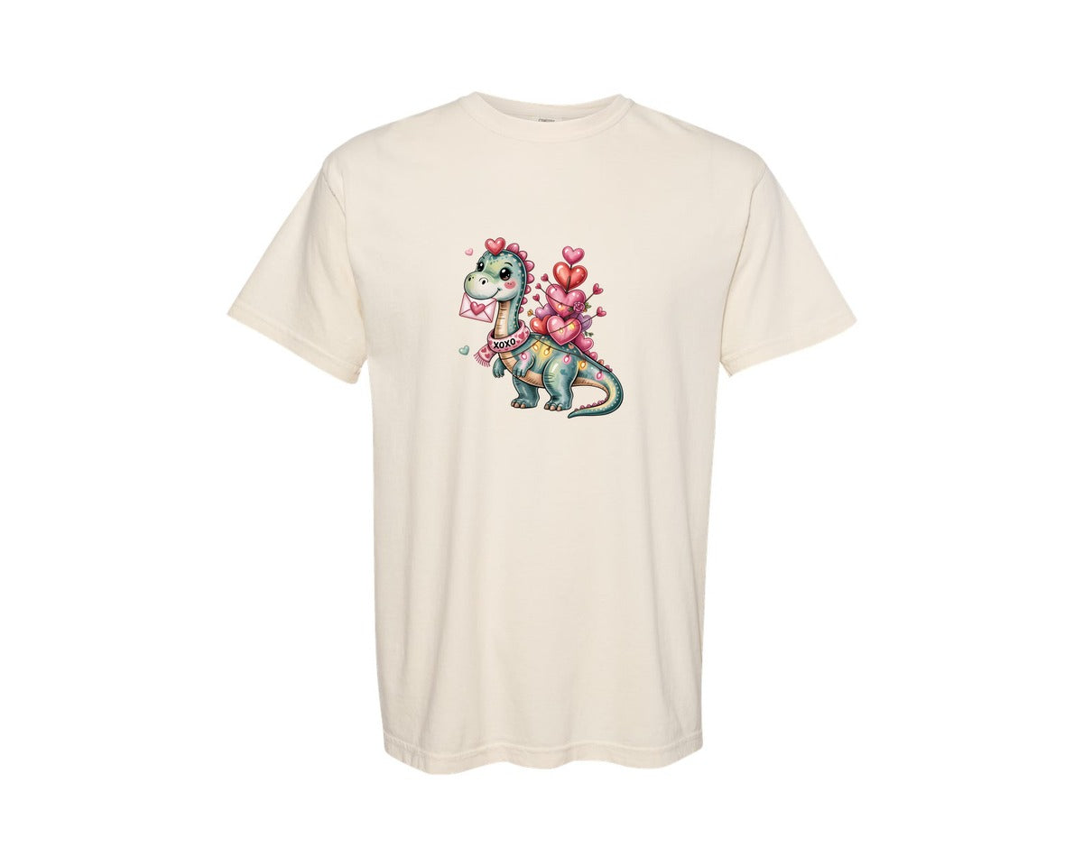 brand:Comfort Colors|color:Ivory|Valentine Dinosaur Valentine Graphic T-Shirt