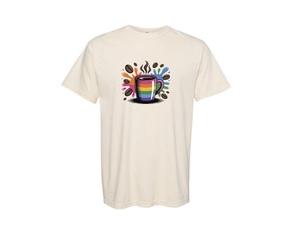 brand:Comfort Colors|color:Ivory|Color Splash Rainbow Coffee Mug Graphic T-Shirt