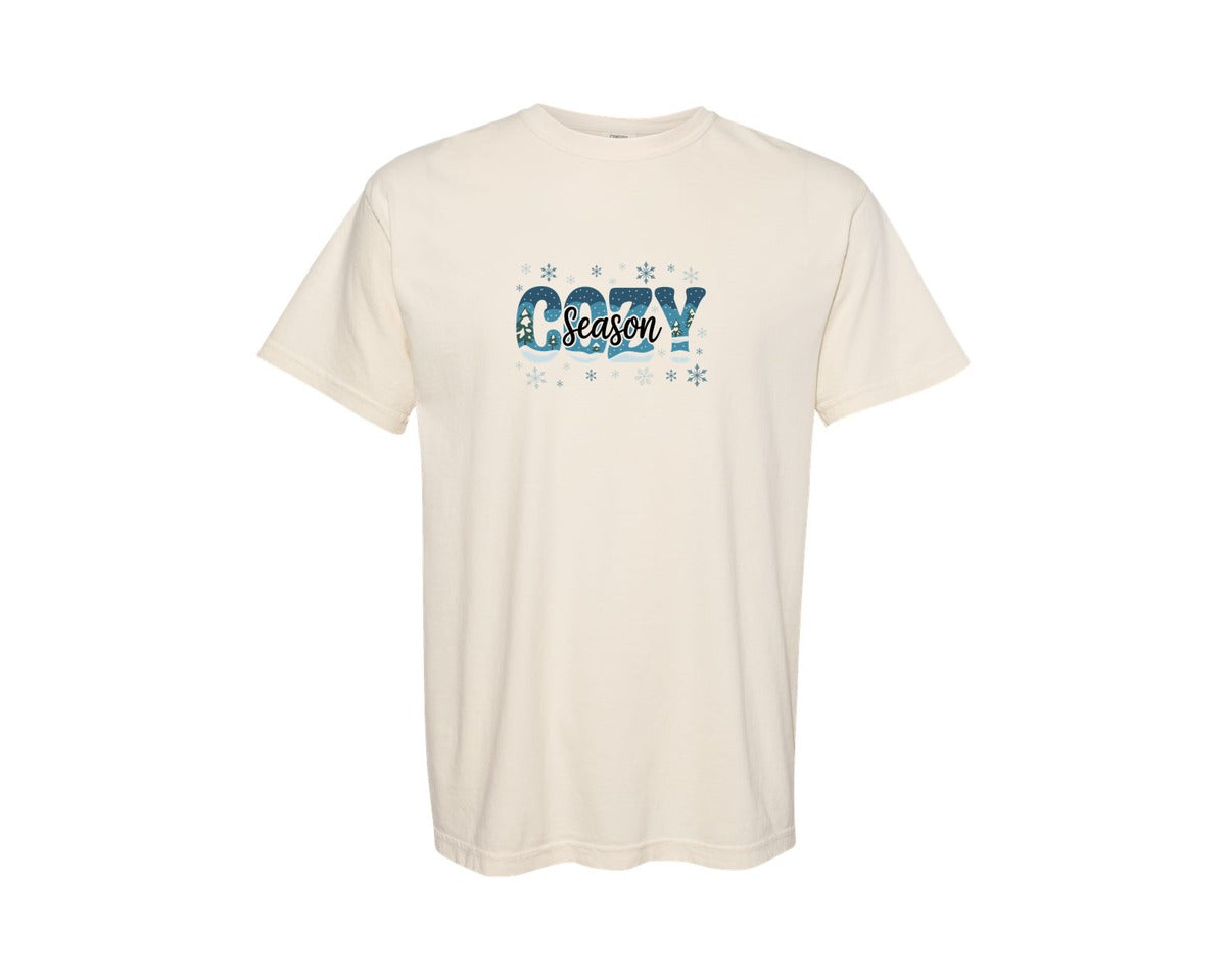 brand:Comfort Colors|color:Ivory|Blue Winter Cozy Season Graphic T-Shirt