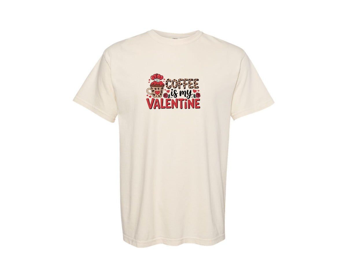 brand:Comfort Colors|color:Ivory|Coffee Is My Valentine Leopard Mug Graphic T-Shirt