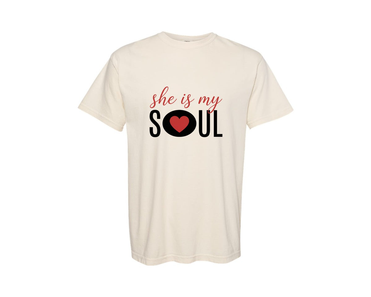 brand:Comfort Colors|color:Ivory|Soul Mate Matching Couple Valentine Graphic T-Shirt