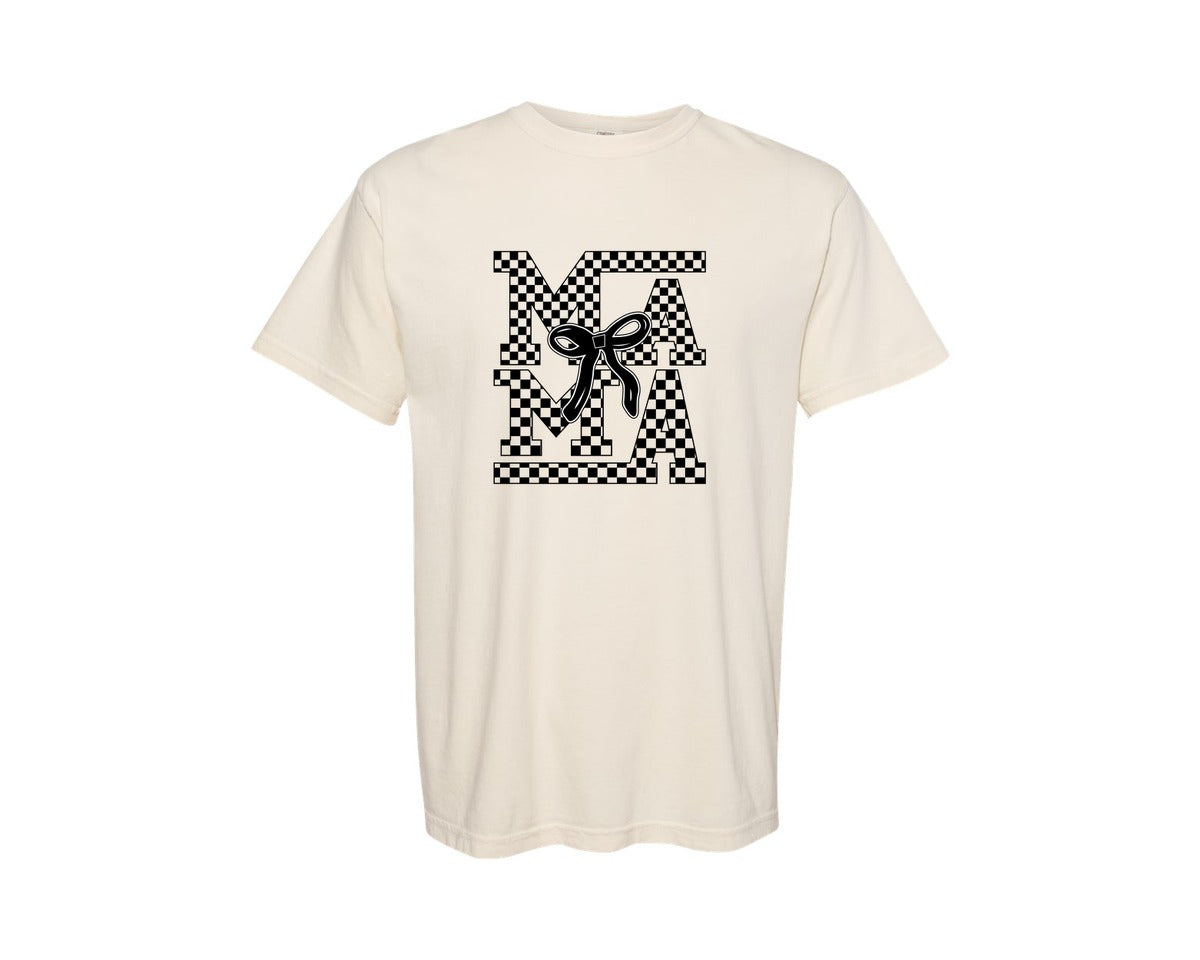 brand:Comfort Colors|color:Ivory|Retro Mama Checkered Coquette 2 Graphic T-Shirt