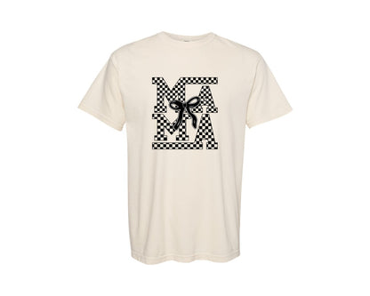 brand:Comfort Colors|color:Ivory|Retro Mama Checkered Coquette 2 Graphic T-Shirt