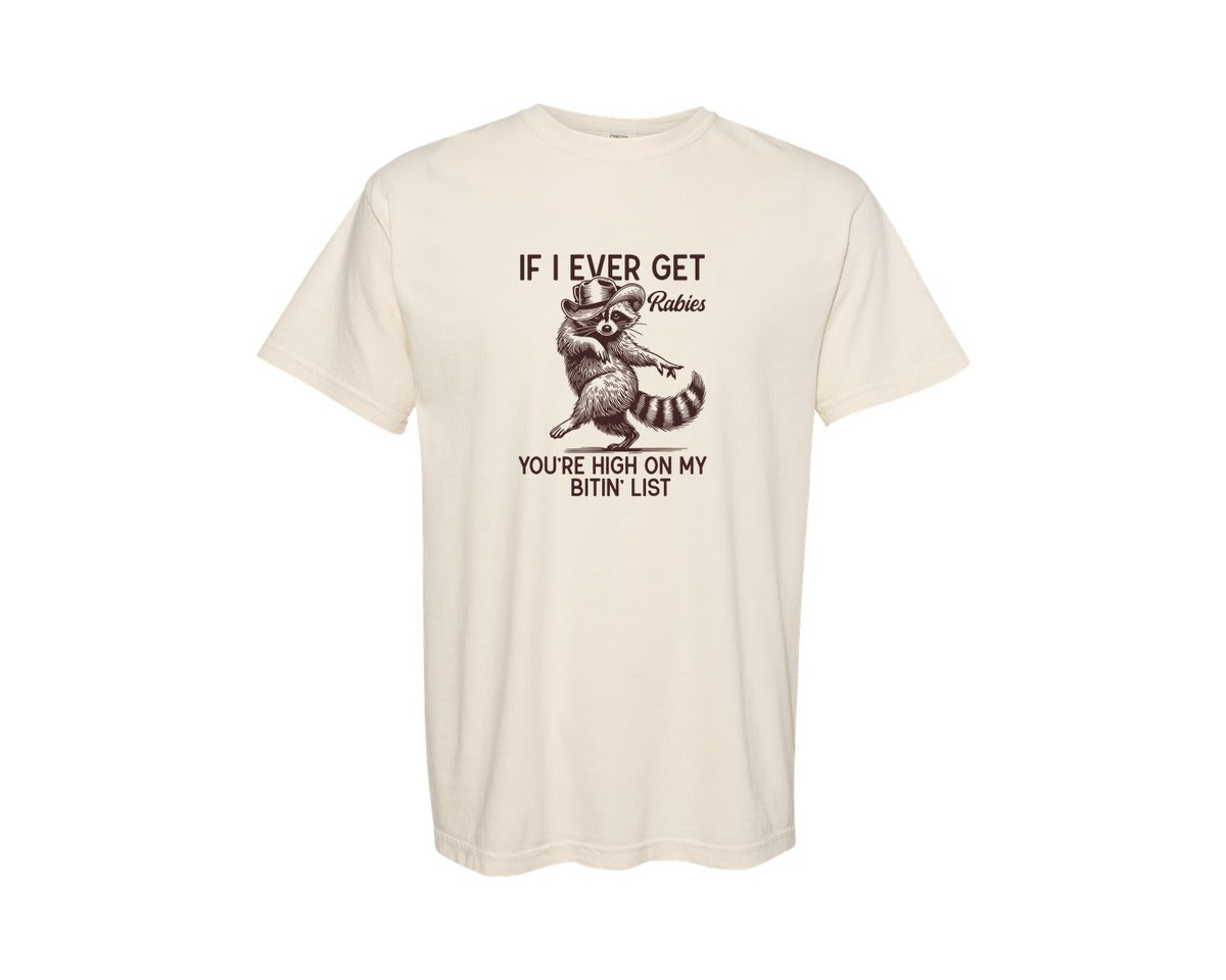 brand:Comfort Colors|color:Ivory|If I Ever Get Rabies Cowboy Raccoon Graphic T-Shirt
