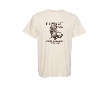 brand:Comfort Colors|color:Ivory|If I Ever Get Rabies Cowboy Raccoon Graphic T-Shirt