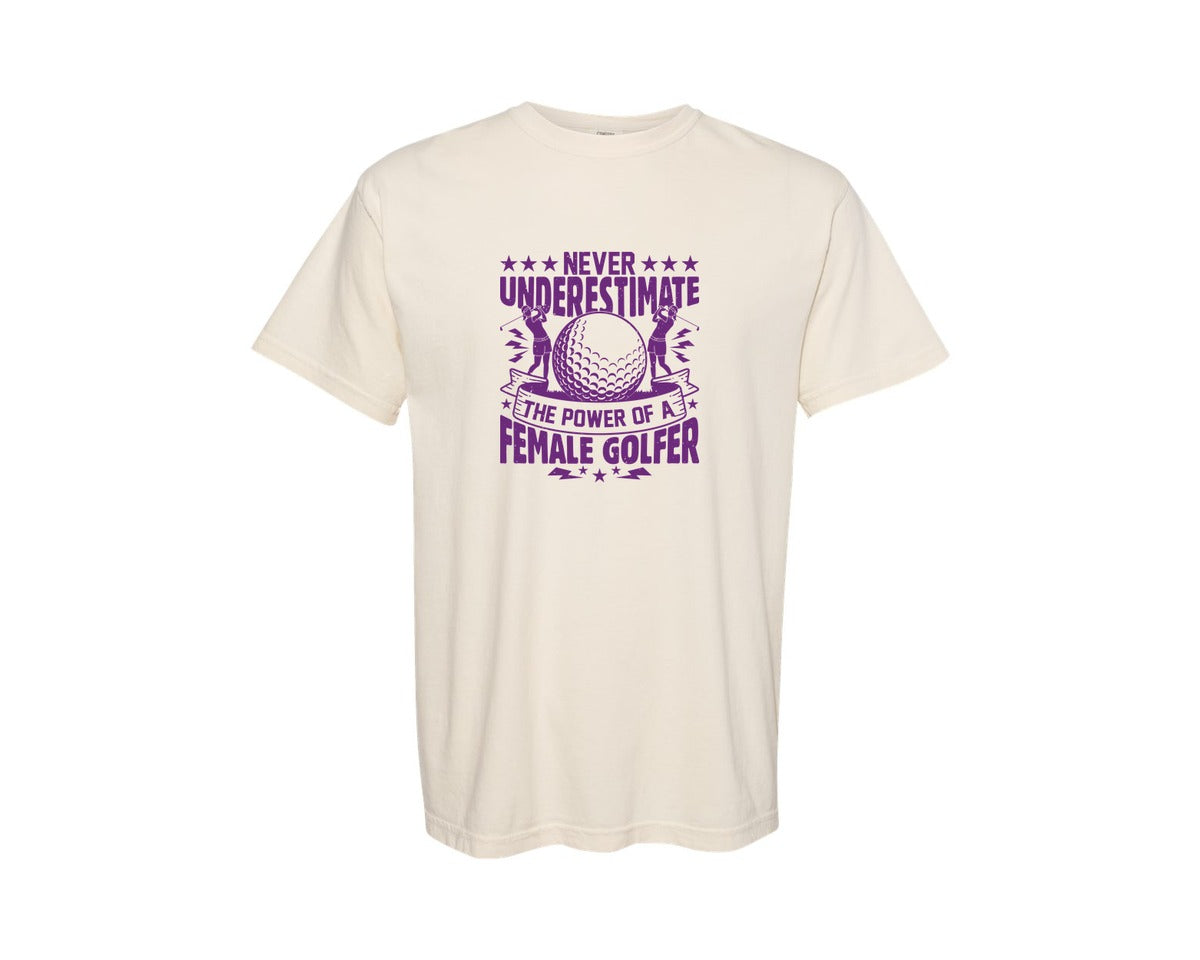 brand:Comfort Colors|color:Ivory|Female Golfer Golf Club T Shirt Design Graphic T-Shirt