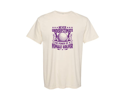 brand:Comfort Colors|color:Ivory|Female Golfer Golf Club T Shirt Design Graphic T-Shirt