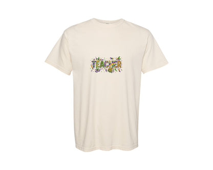 brand:Comfort Colors|color:Ivory|Mardi Gras Teacher Graphic T-Shirt