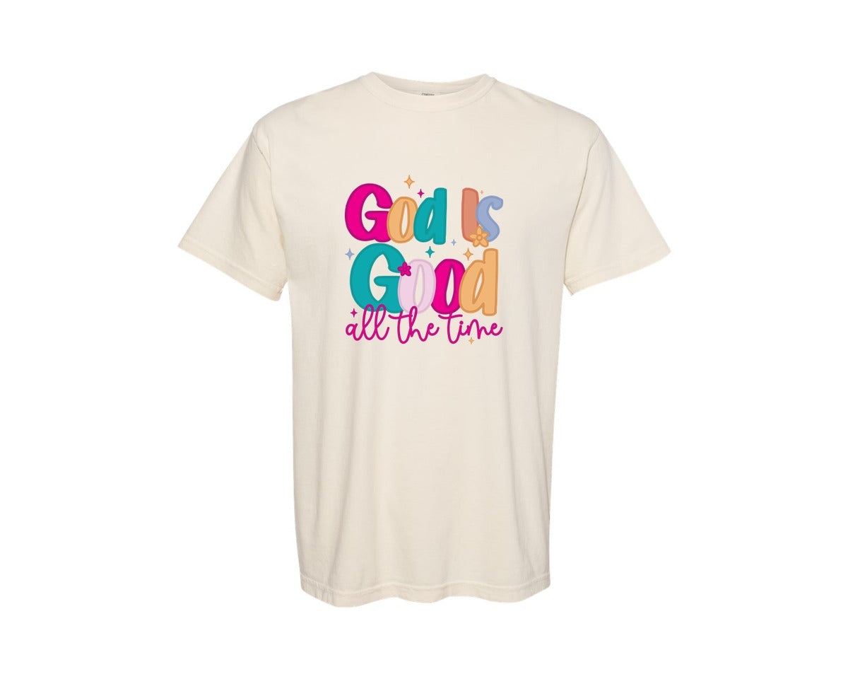 brand:Comfort Colors|color:Ivory|God Is Good All The Time Pngjesus Quote Graphic T-Shirt