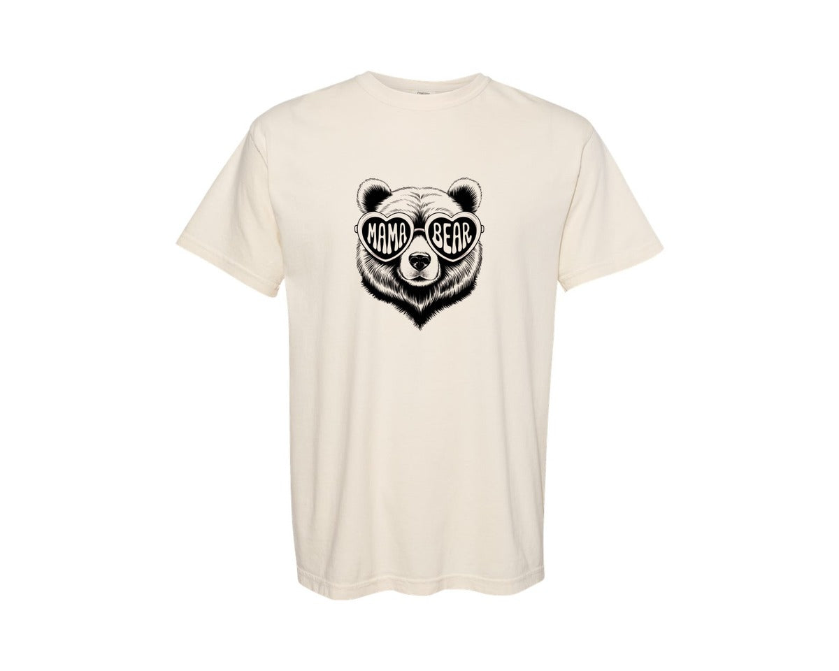 brand:Comfort Colors|color:Ivory|Mama Bear Face Sunglasses Mothers Day 3 Graphic T-Shirt