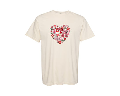 brand:Comfort Colors|color:Ivory|Valentine Heart Doodle Graphic T-Shirt