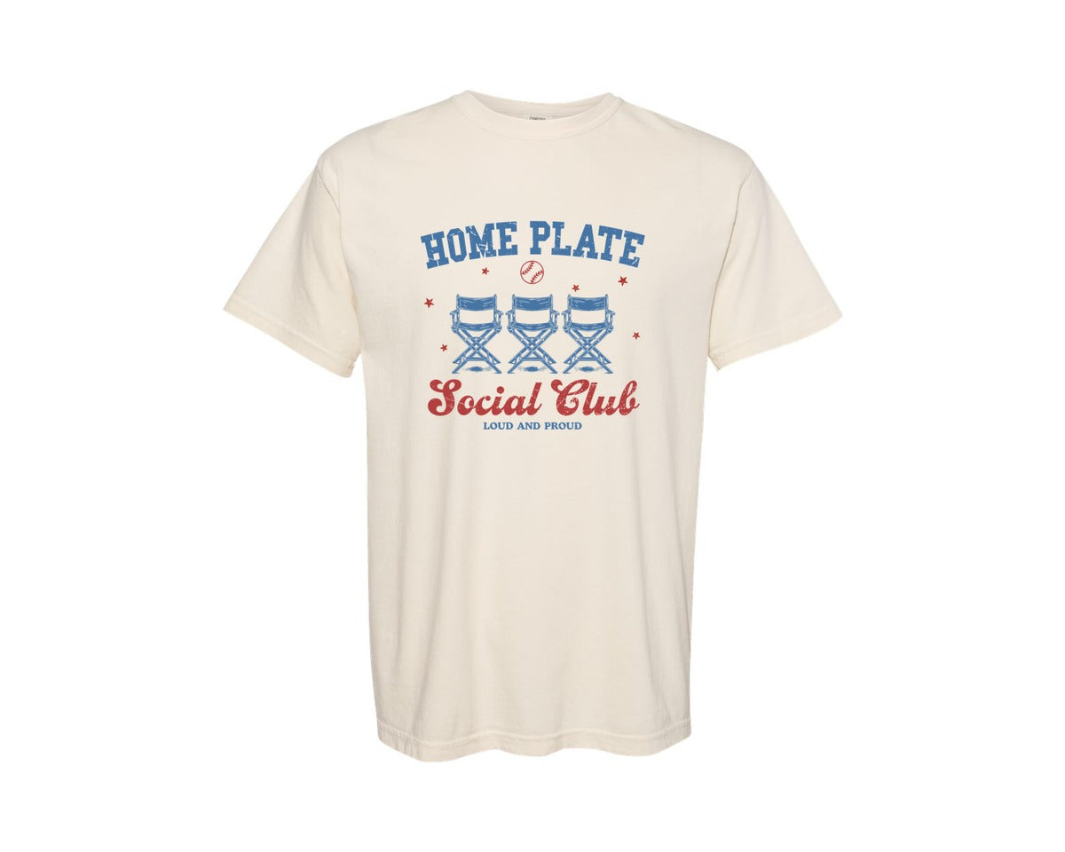brand:Comfort Colors|color:Ivory|Vintage Baseball Home Plate Social Club Graphic T-Shirt