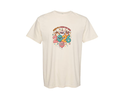 brand:Comfort Colors|color:Ivory|Happy New Year 2026 Christmas Cat Graphic T-Shirt