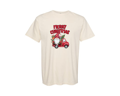 brand:Comfort Colors|color:Ivory|Merry Christmas Red Vintage Truck Gnome Graphic T-Shirt