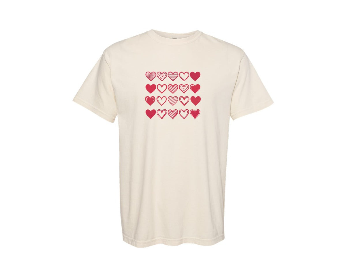 brand:Comfort Colors|color:Ivory|Cute Love Heart Valentines Day Graphic T-Shirt