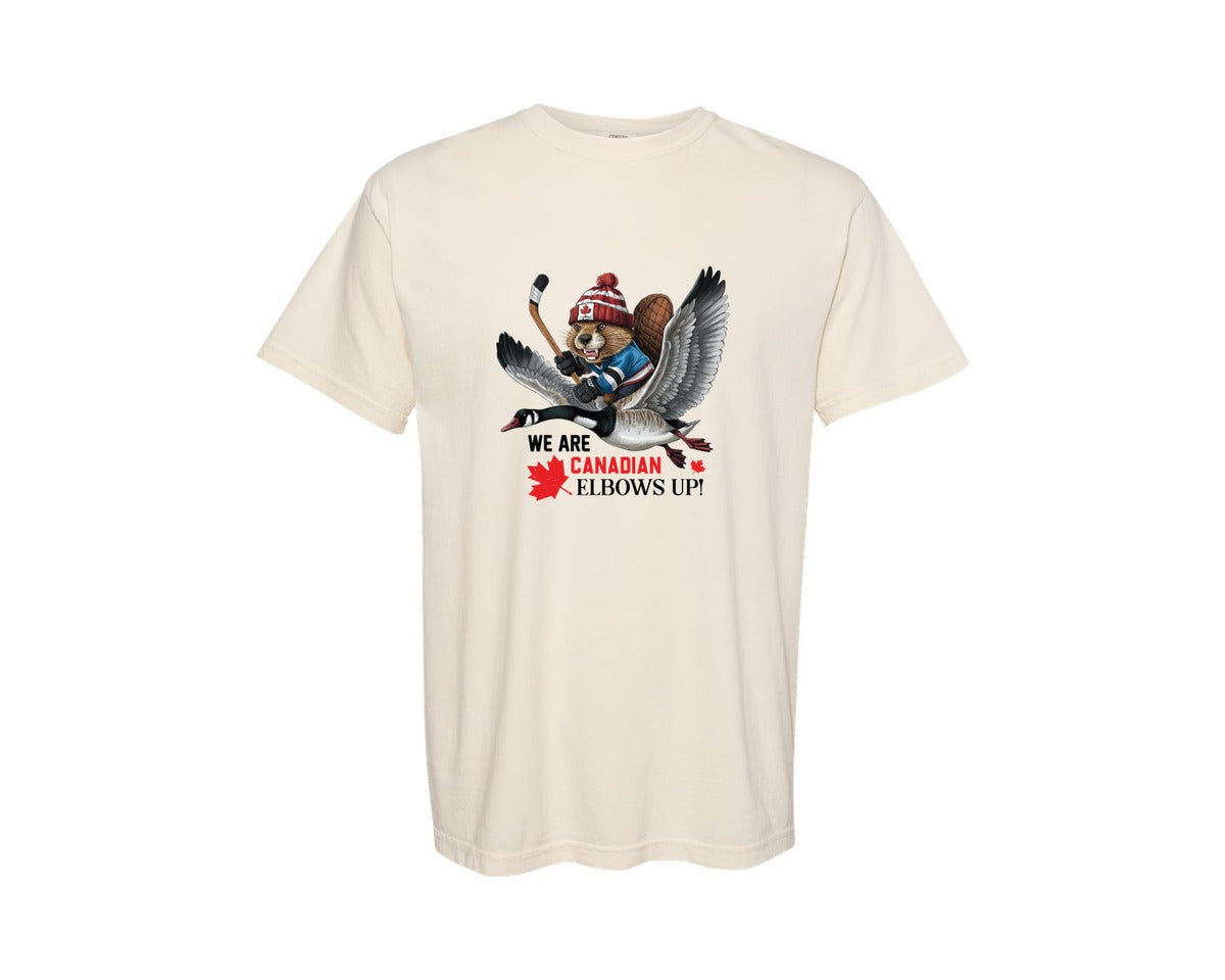 brand:Comfort Colors|color:Ivory|We Are Canada Elbows Up 2 Graphic T-Shirt