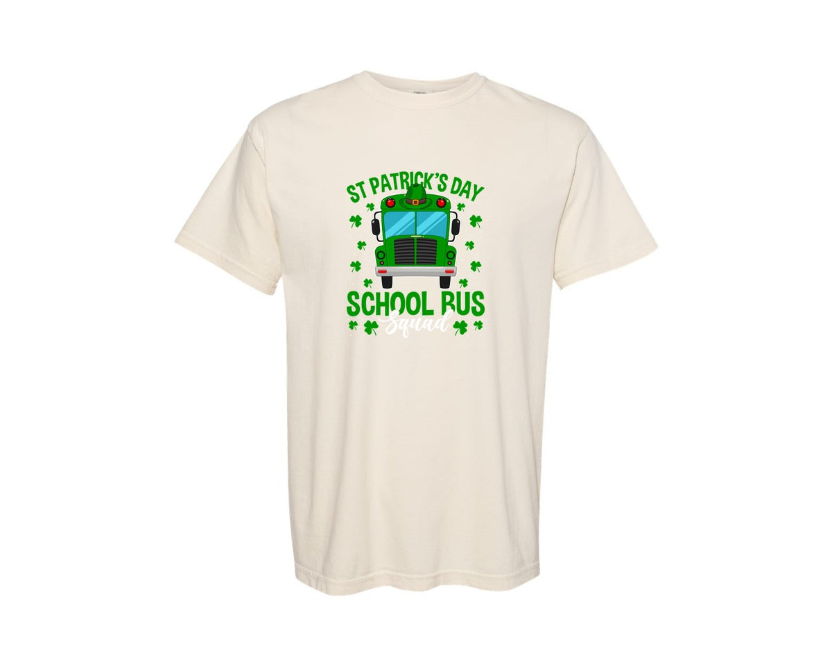 brand:Comfort Colors|color:Ivory|St Patricks Day School Bus Squad School 2 Graphic T-Shirt
