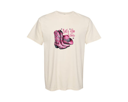brand:Comfort Colors|color:Ivory|Lets Go Girls Cowgirl Boots 2 Graphic T-Shirt