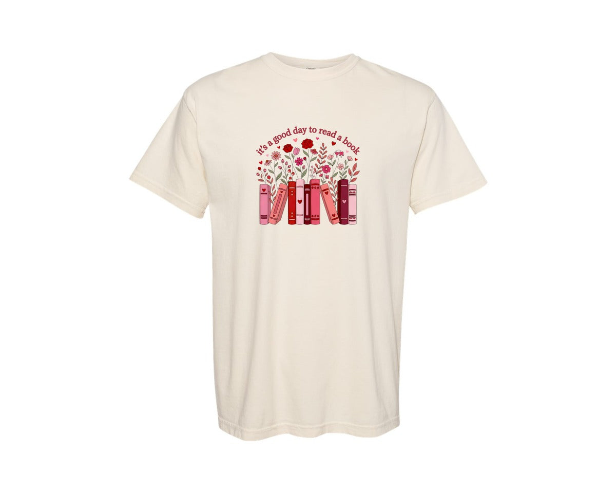 brand:Comfort Colors|color:Ivory|Book Lover Valentine Floral Graphic T-Shirt